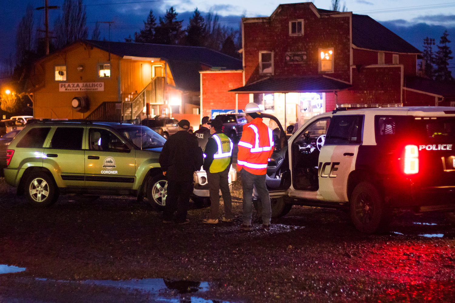 The Lewis County Coroner and a Chaplain respond to the scene of a fatal train collision with a pedestrian last February in downtown Napavine.