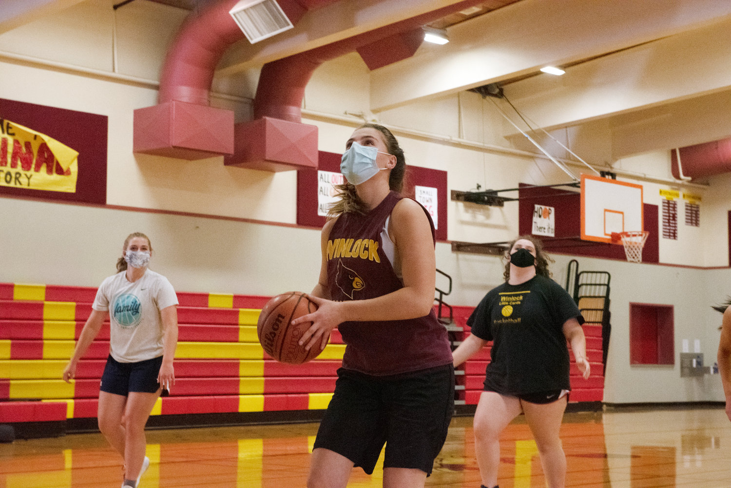 Winlock girls basketball players went through two-on-two drills at practice Thursday.