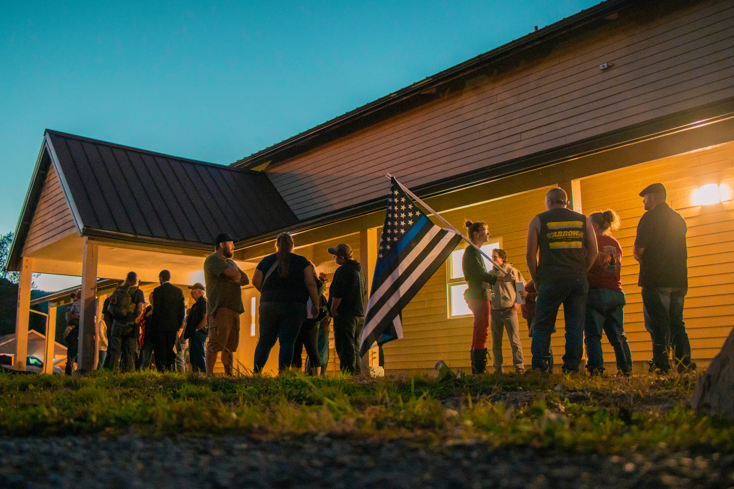 FILE PHOTO — Crowds gather outside the Bob Lyle Community Center during a public meeting in Morton last year.