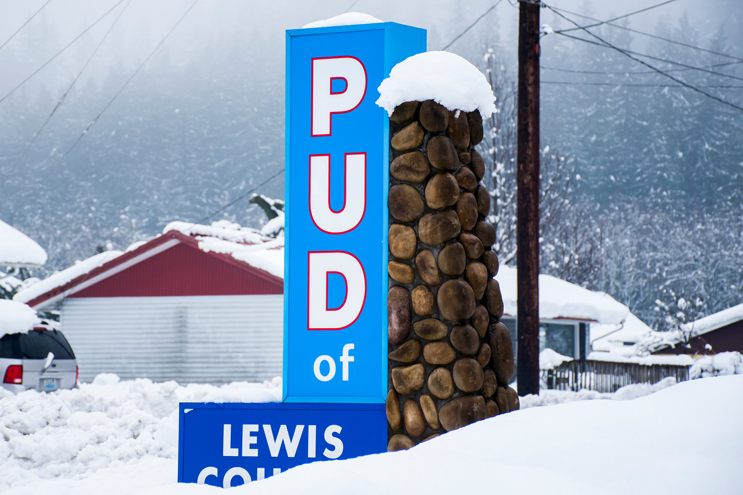 The Lewis County PUD sign in Morton.