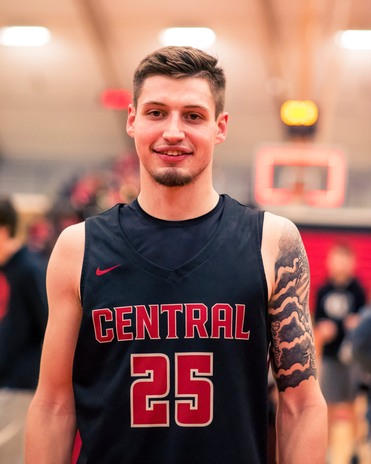 Central's Matt Poquette (25) poses for a photo during a game Thursday night at Saint Martin's University.
