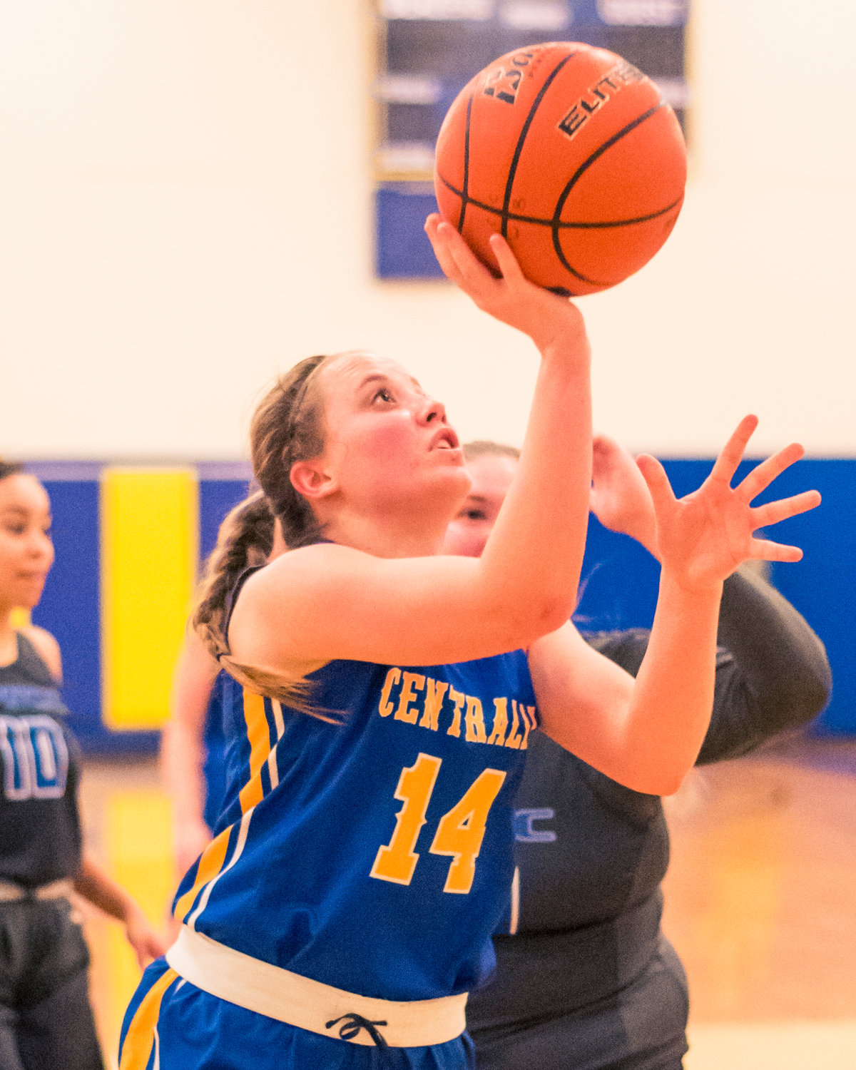 Centralia's Megan Cash (14) takes aim during a women's basketball game against S.P.S.C.C Wednesday night at Centralia College.