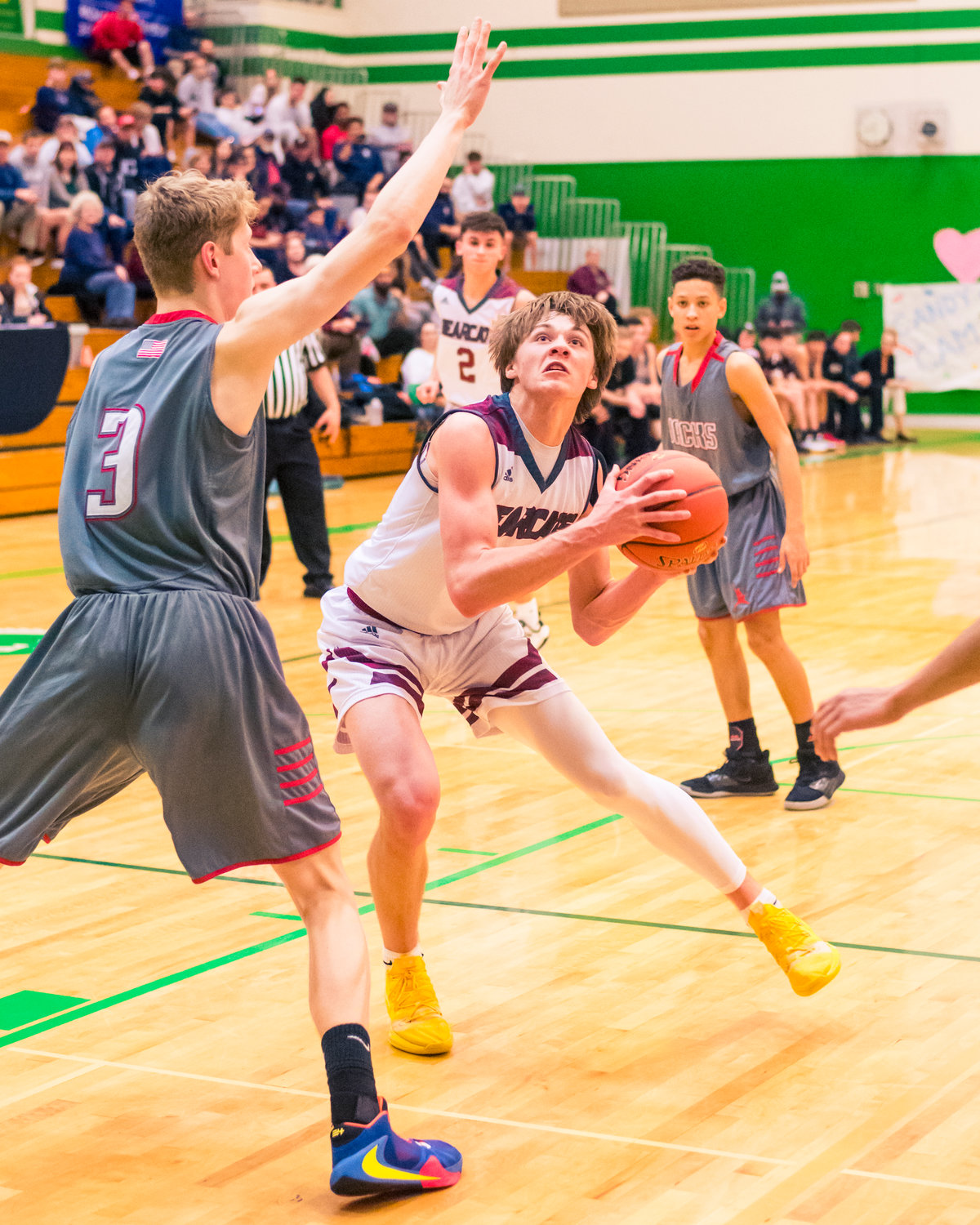 W.F. West's Carter McCoy (3) looks to shoot during a game against Jacks Thursday night at Tumwater High School.