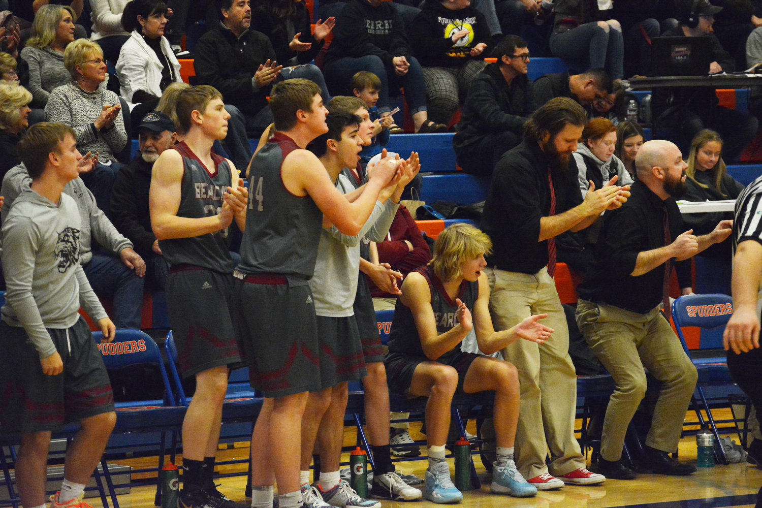 W.F. West's bench reacts to a play against Woodland in the district semifinals on Tuesday.