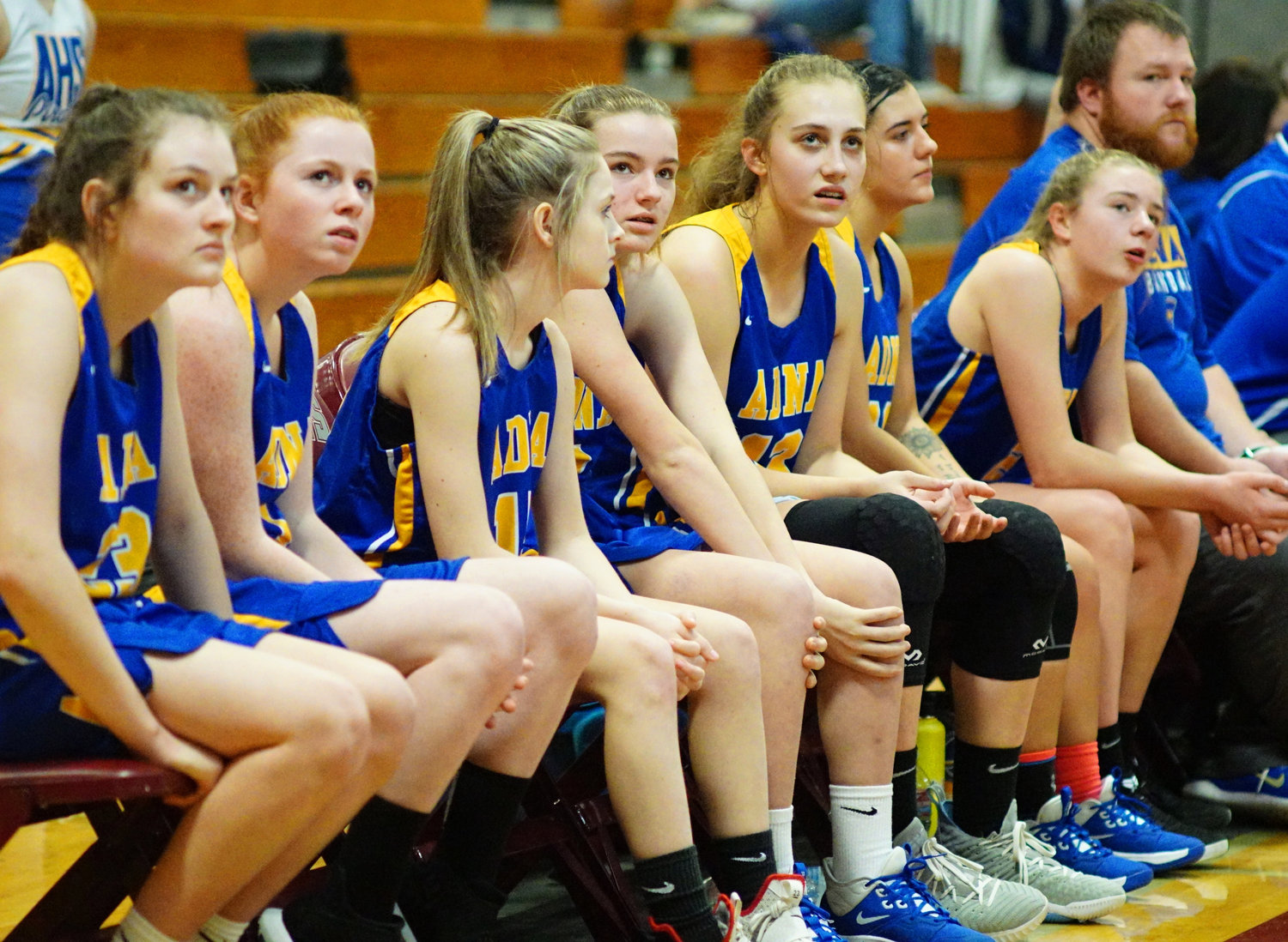 Adna bench looks on as the Pirates take a 42-26 loss to Ilwaco on Saturday. (Rob Hilson / For The Chronicle)