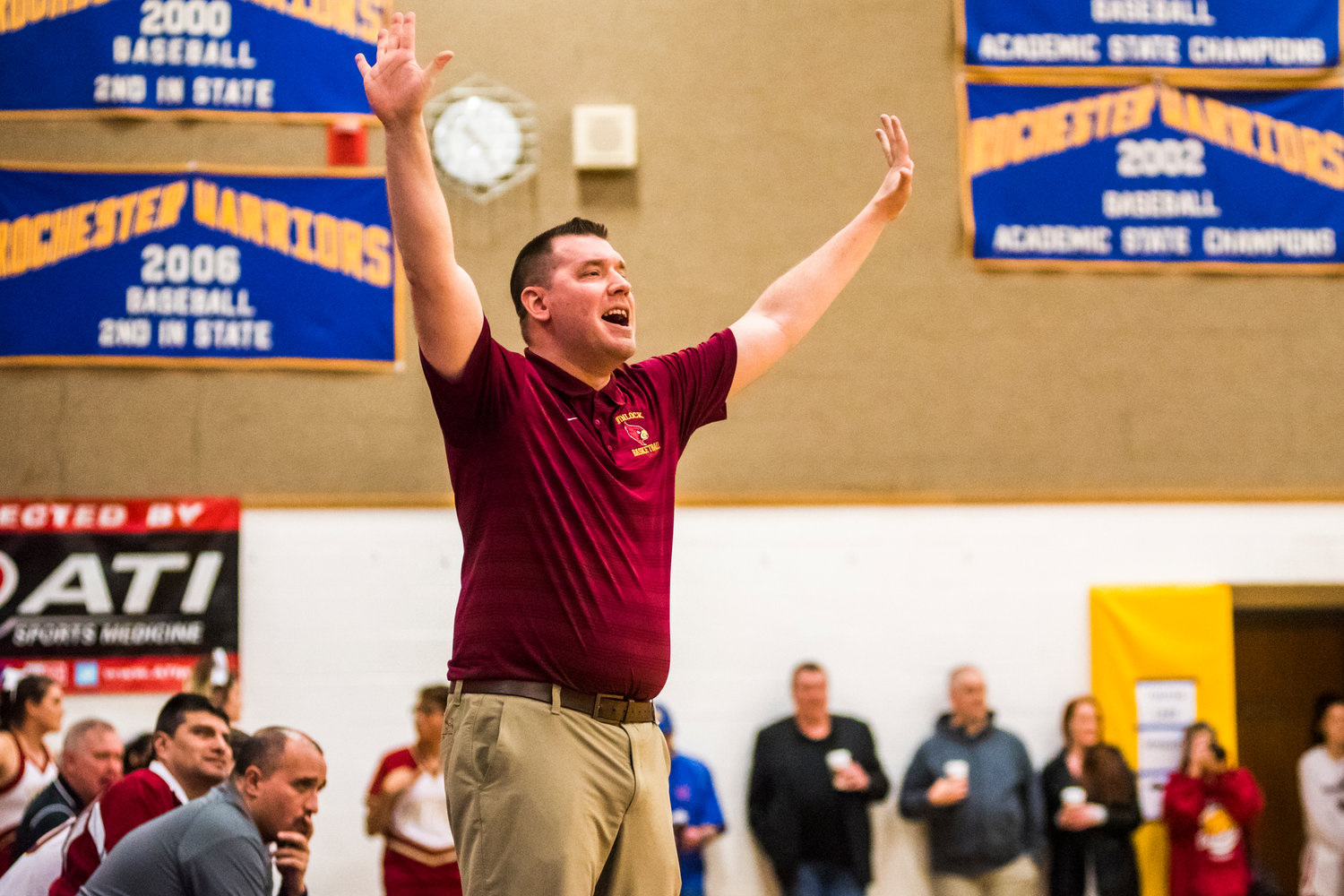 Winlock's coach Nick Bamer during a game against Northwest Christian Saturday night in Rochester.