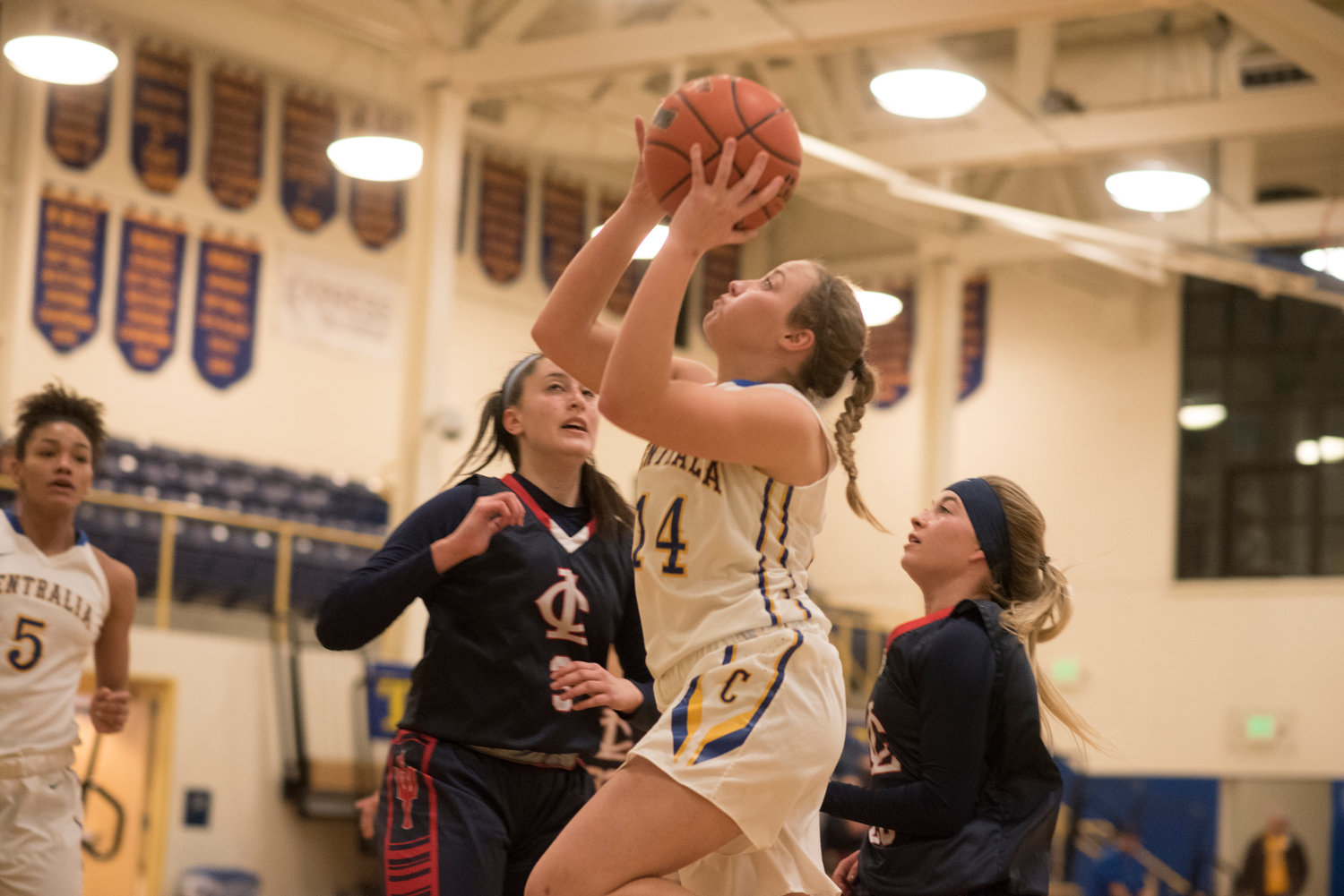 Centralia College's Megan Cash goes up for a layin against Lower Columbia Wednesday. (Eric Trent / etrent@chronline)
