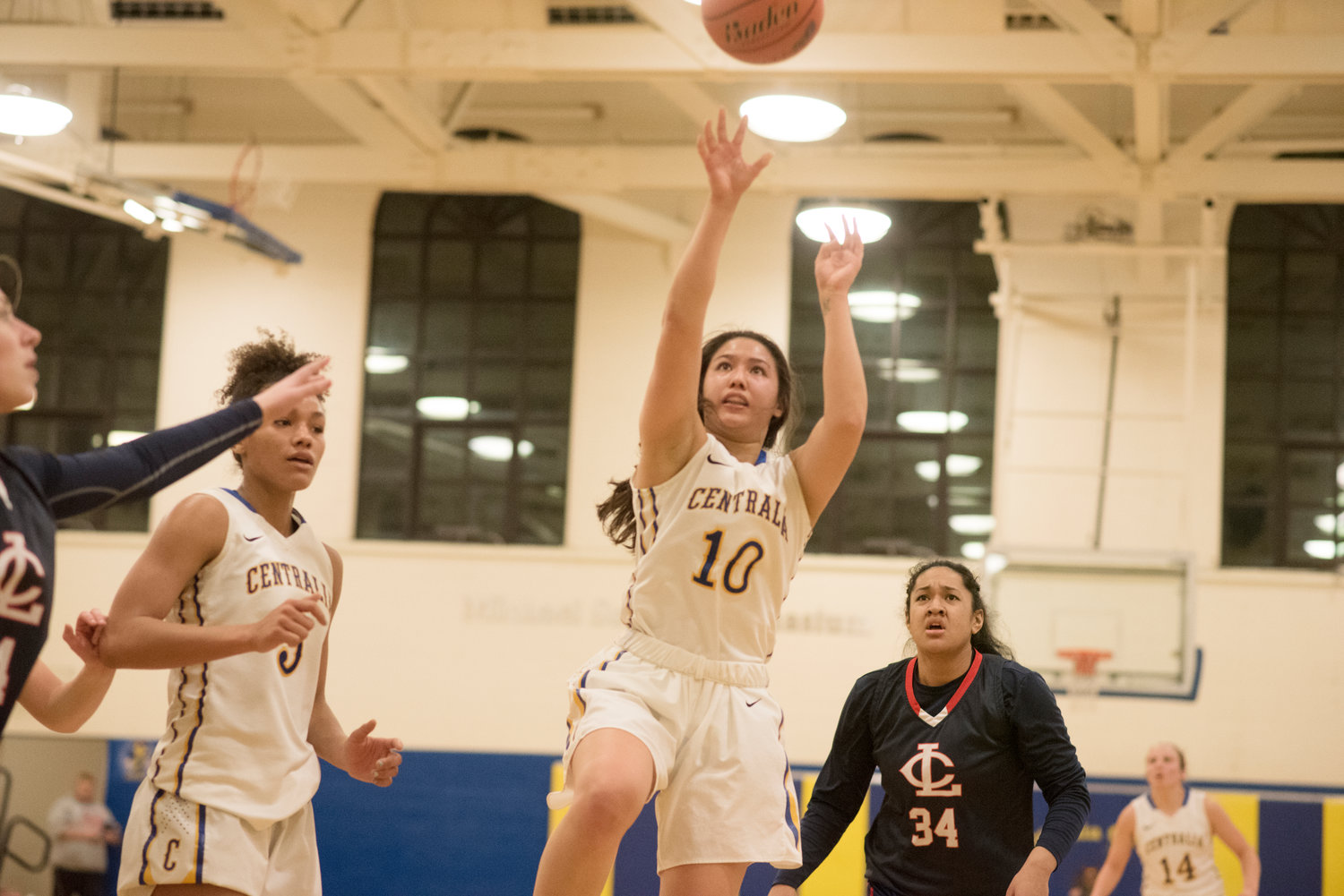 Centralia College's Piper Cai rises for a shot against Lower Columbia Wednesday. (Eric Trent / etrent@chronline)