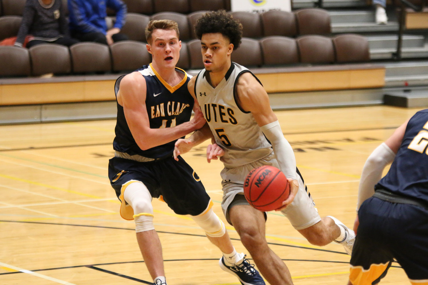 Courtesy Photo / PLU Athletics Pacific Lutheran University's Jordan Thomas drives to the hoop against University of Wisconsin-Eau Claire on Nov. 30, 2019, in Olson Gymnasium in Tacoma.