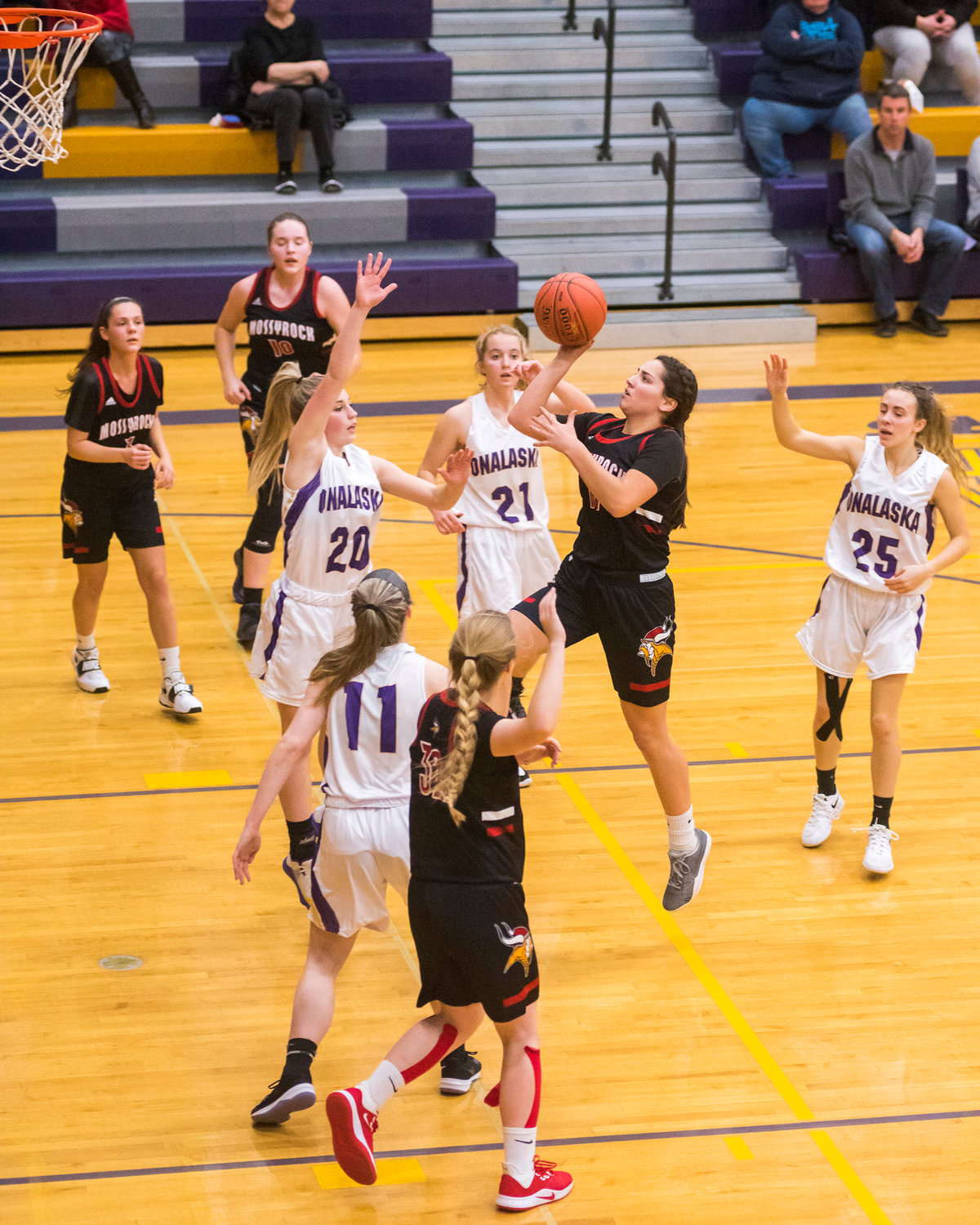 Viking's Andee Nelson (11) attempts a layup during a Central 2B girls basketball game Thursday night in Onalaska.