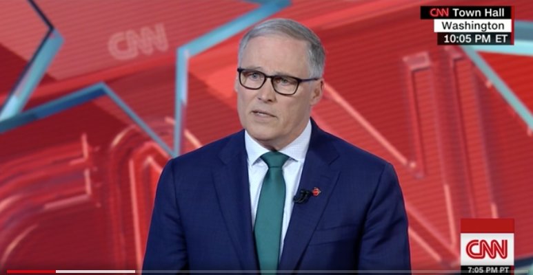 Gov. Jay Inslee appears in a CNN Town Hall in early April. 