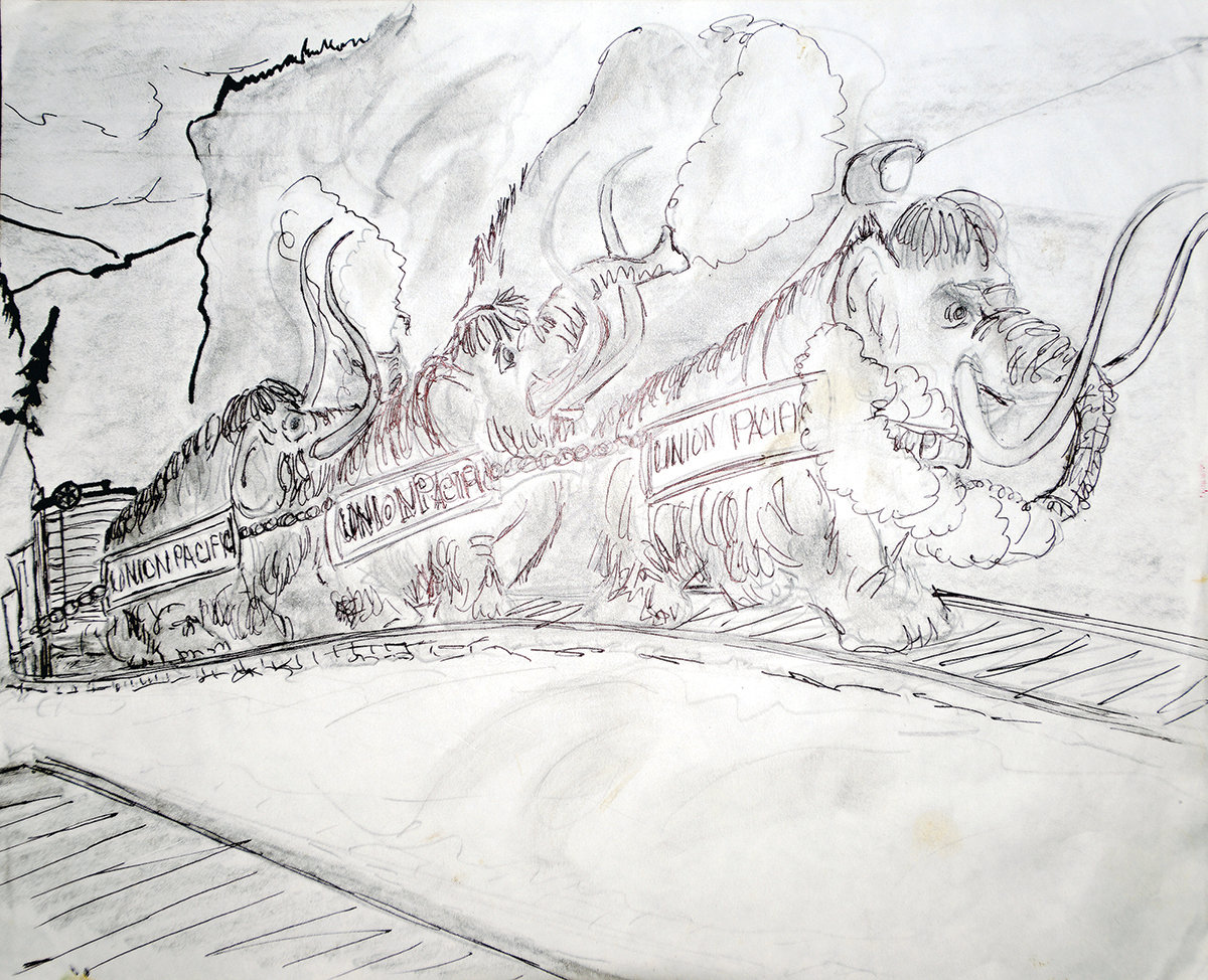 Hank Claycamp’s vivid imagination perceived that some woolly mammoths were pulling a Union Pacific train while he was riding the rails in northern California.