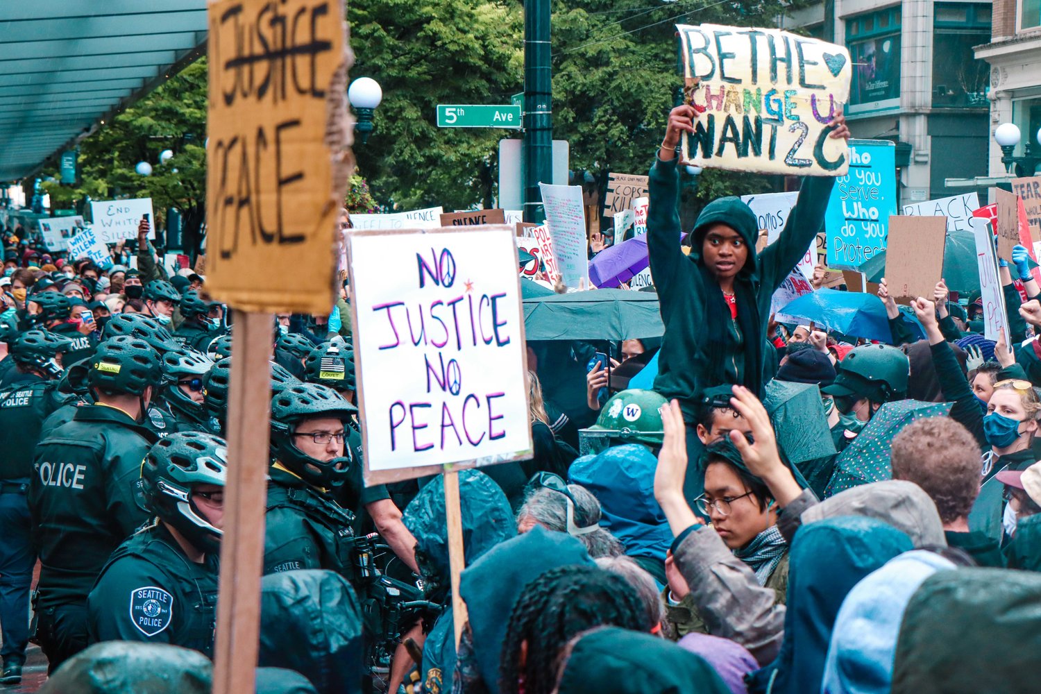 Protesters clash with police in Seattle last May. 
