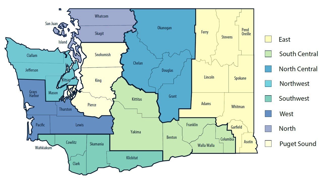 These are the regions created as part of Gov. Jay Inslee's Healthy Washington plan for reopening the economy. 