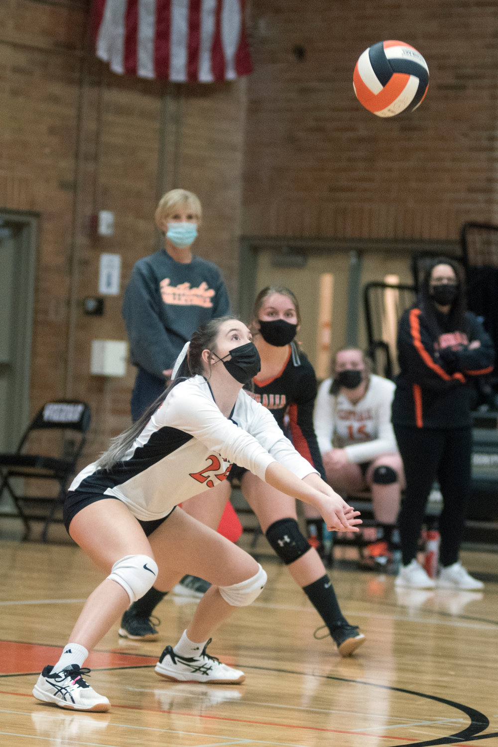 Centralia sophomore Peyton Smith prepares to dig a shot from Tumwater on Tuesday.