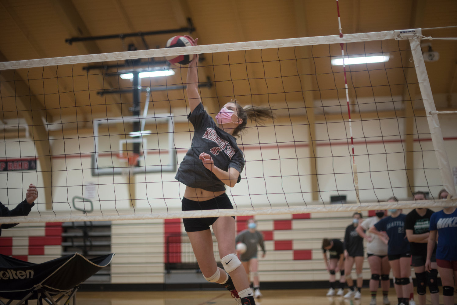 Mossyrock senior Jillian Cournyer spikes the ball during practice on Monday, Feb. 1.