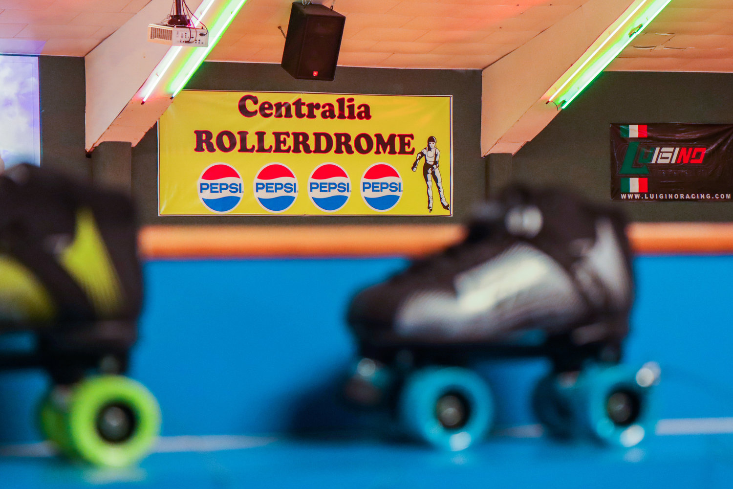 Skates sit on display inside the Centralia Rollerdrome Monday afternoon.