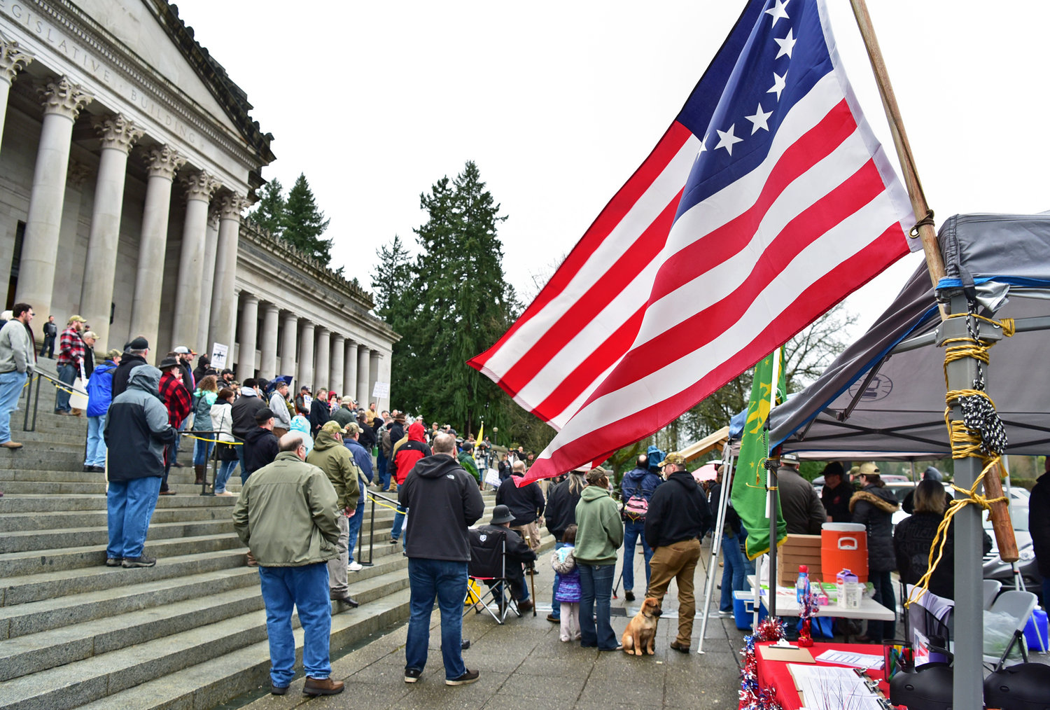 FILE PHOTO — At least 150 people attended the Gun Rights Coalition's Rally 4 UR Rights at the state Capitol in Olympia in this photo taken in 2018.