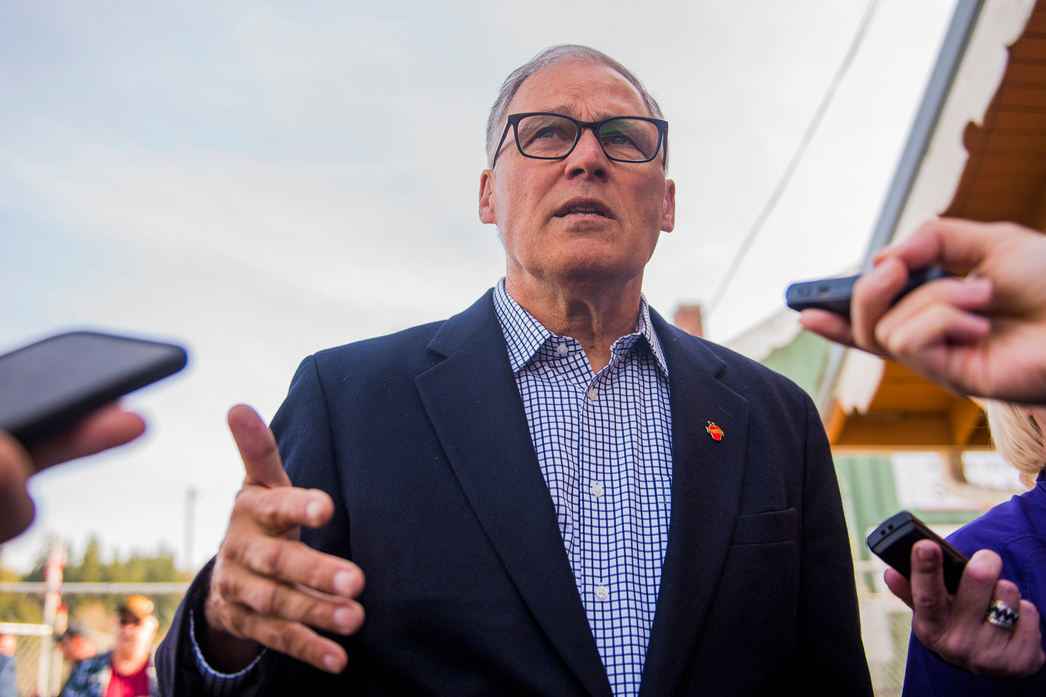 FILE PHOTO — Governor Jay Inslee talks during a press conference at the Southwest Washington Fairgrounds in 2019.