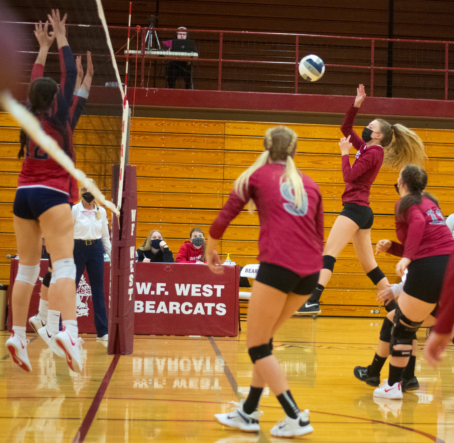 W.F. West's Amelia Etue spikes the ball against Black Hills on Tuesday.