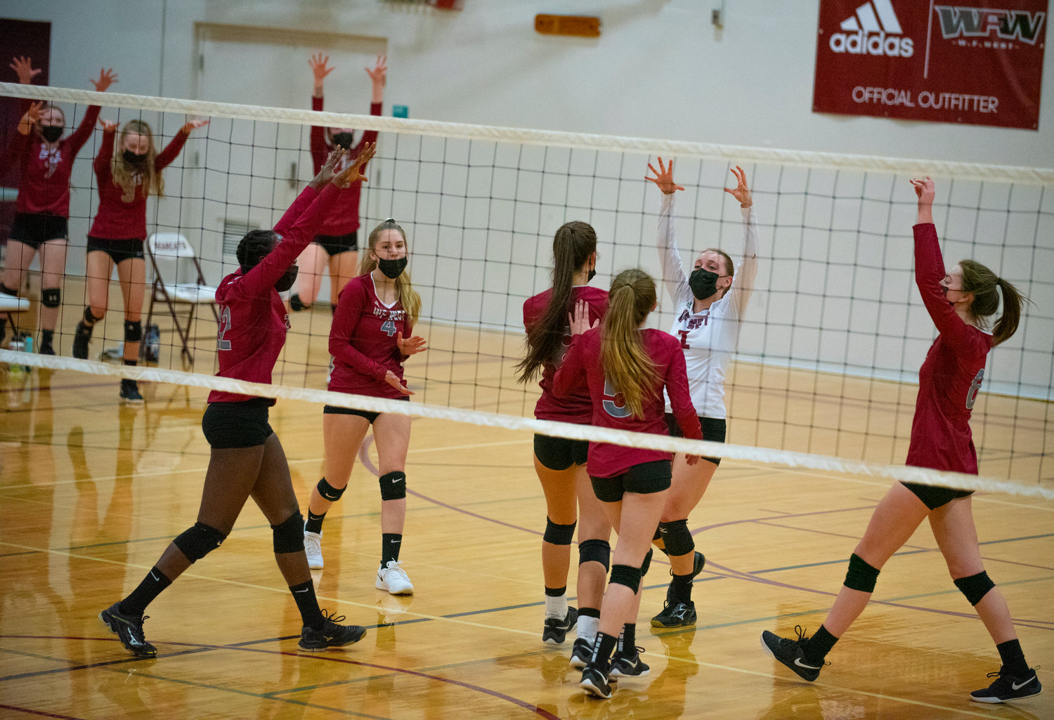 W.F. West's celebrates scoring a point against Black Hills at home Tuesday.