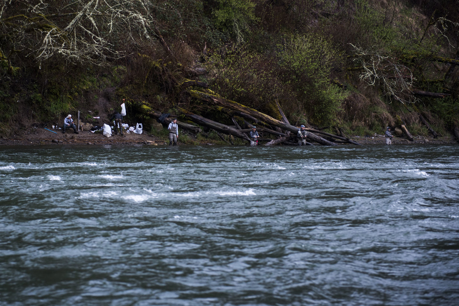 Anglers line the bank of the Cowlitz River just below the Blue Creek boat launch in this 2018 file photo.
