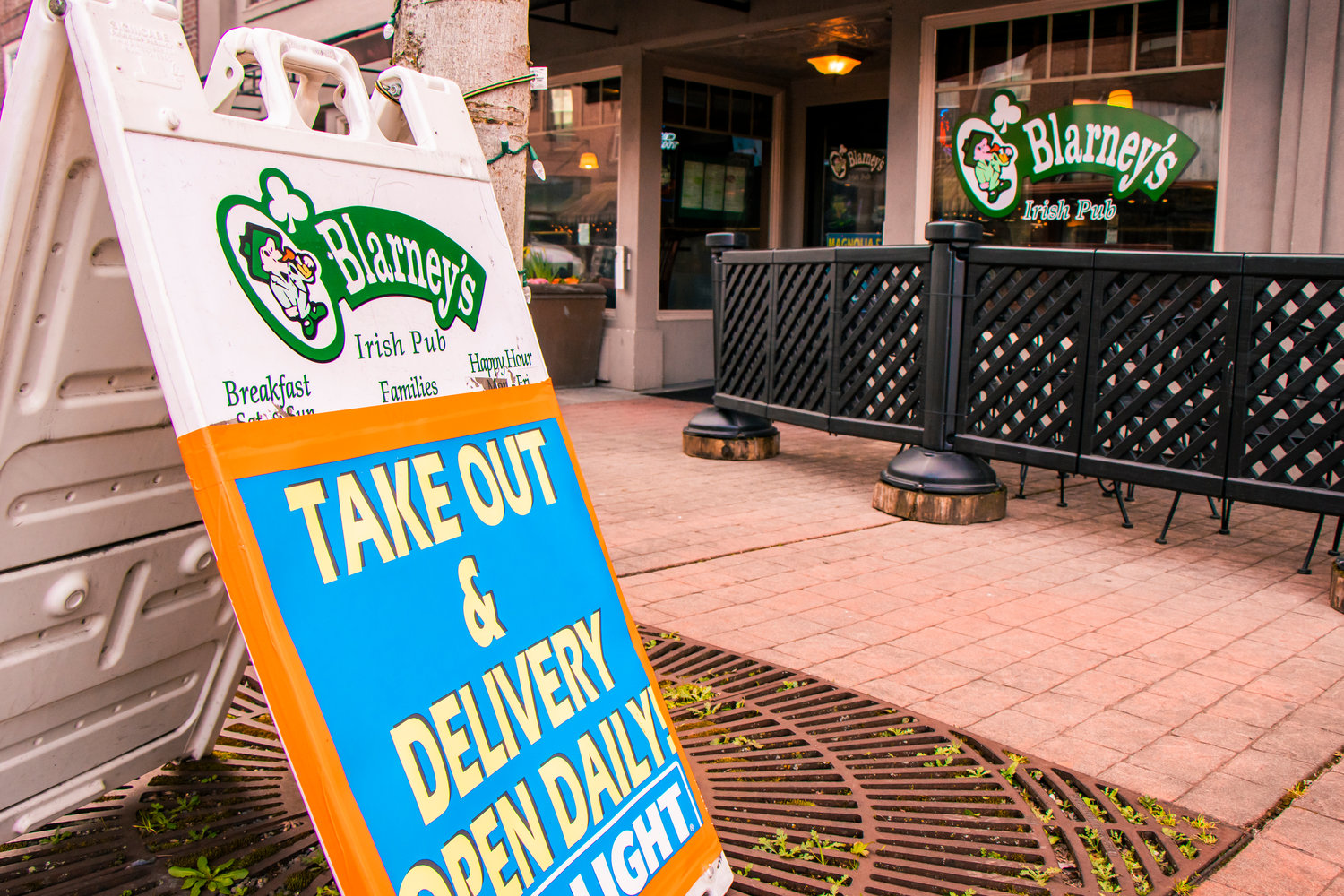 Take out and delivery are open daily at O’Blarney’s in Centralia seen Tuesday.