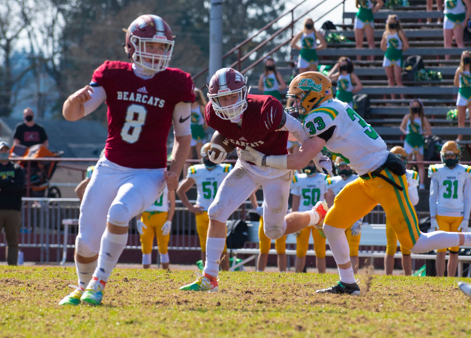 W.F. West's Cade Haller tries to escape a Tumwater defender on Saturday at home.