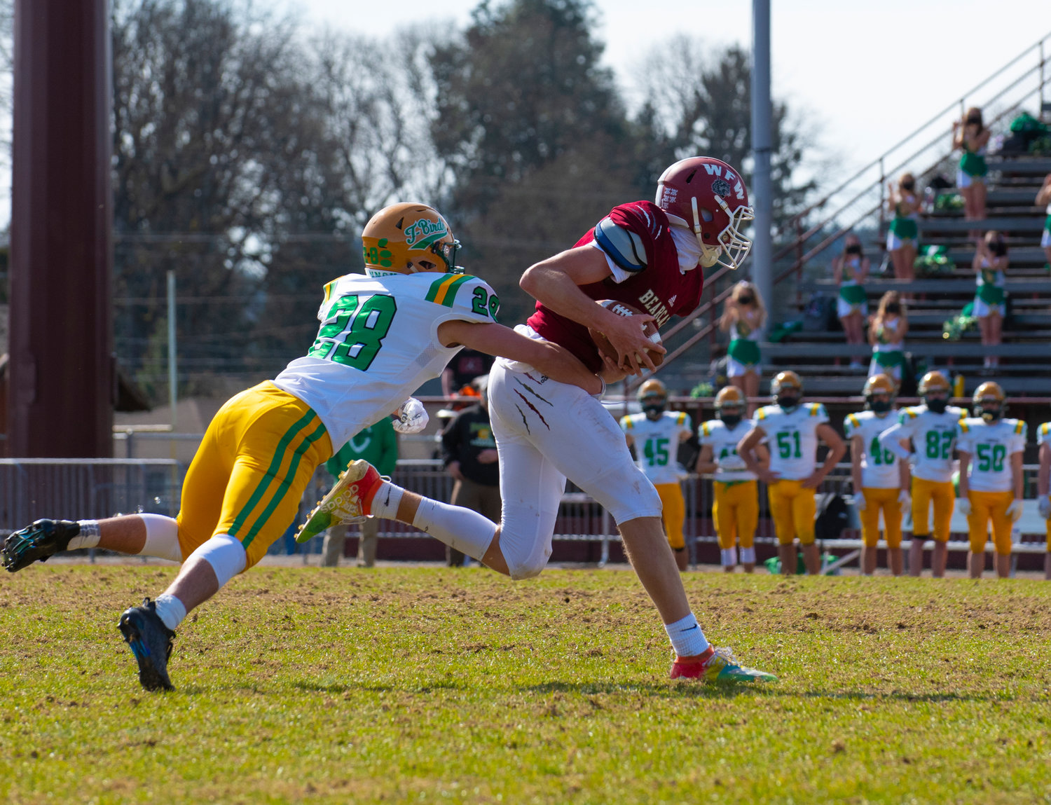 W.F. West senior wideout Carter McCoy makes a catch over the middle from Brit Lusk on Saturday.