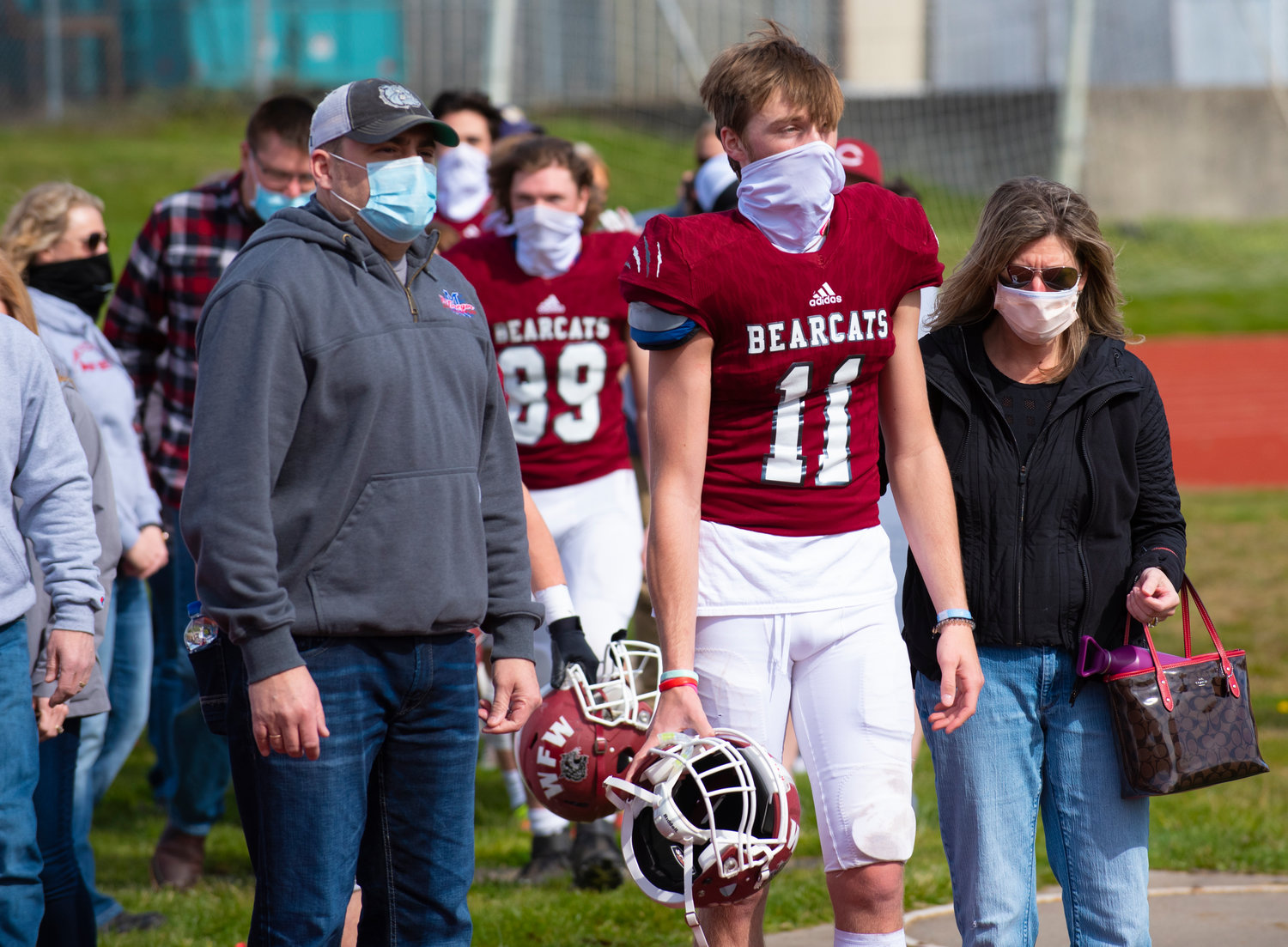 W.F. West senior Carter McCoy is honored along with all the Bearcats' senior football players and cheerleaders on Saturday.