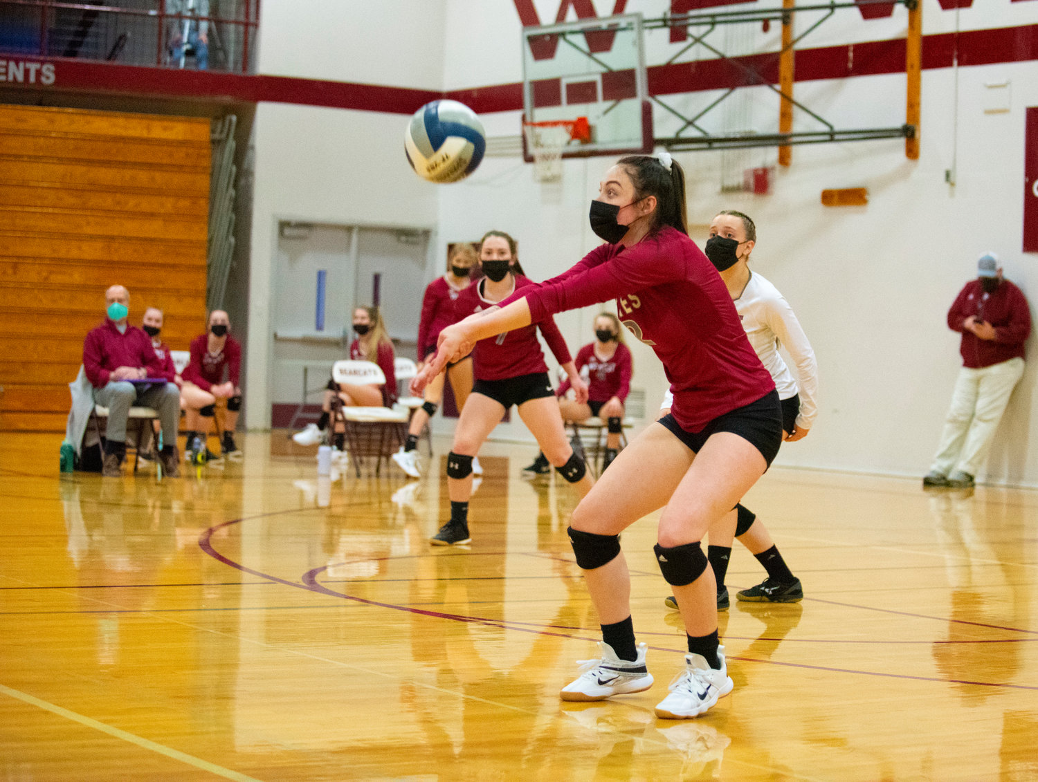 W.F. West's Keira Clark works in serve receive against Aberdeen on Tuesday.