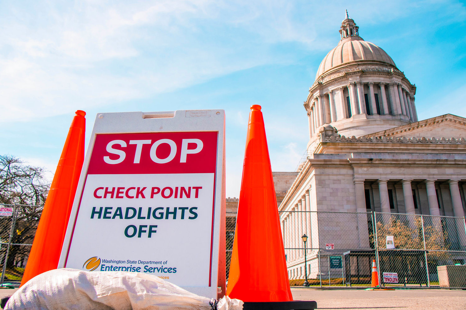 A checkpoint is seen at the Capitol in Olympia.
