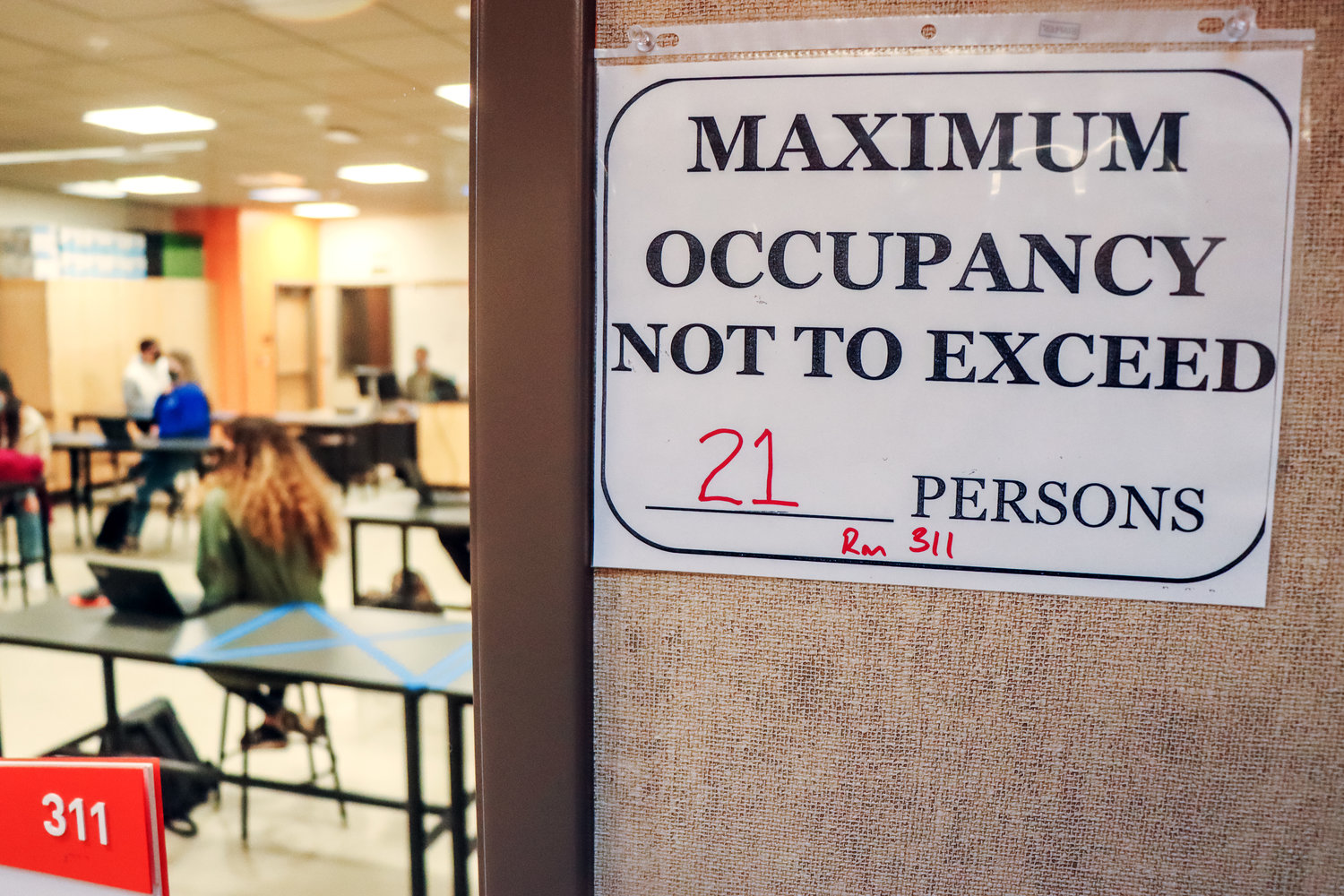 Maximum occupancy is set at 21 for one classroom Friday morning in Centralia High School.
