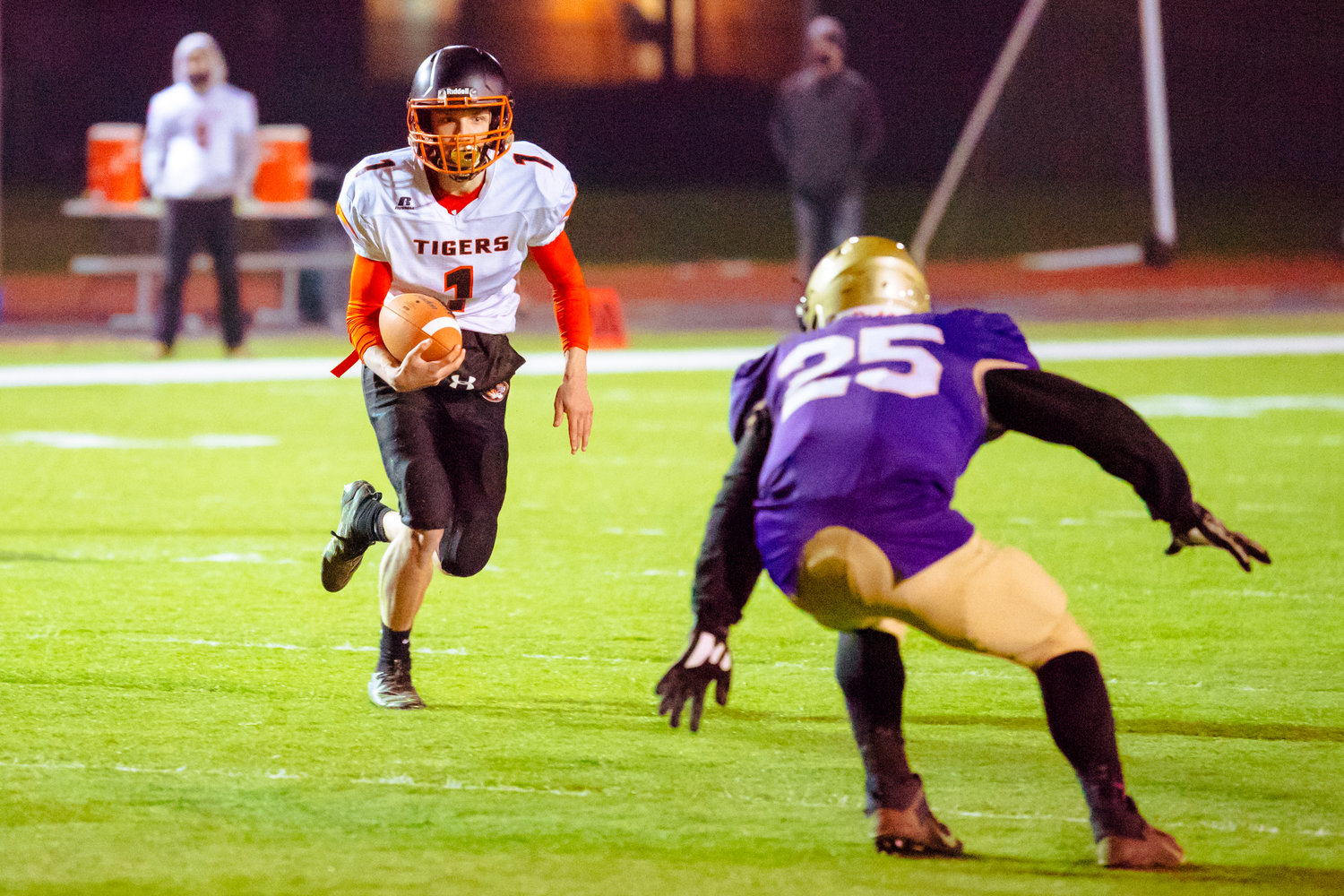 FILE PHOTO - Napavine's Laythan Demarest (1) runs with the football during a game against Onalaska at Tiger Stadium.