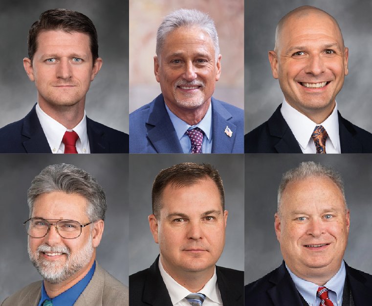 From top left: State Rep. Joel McEntire, R-Cathlamet; State Sen. Jeff Wilson, R-Longview; State Rep. Peter Abbarno, R-Centralia; State Rep. Ed Orcutt, R-Kalama; State Sen. John Braun, R-Centralia; and State Rep. Jim Walsh, R-Aberdeen.