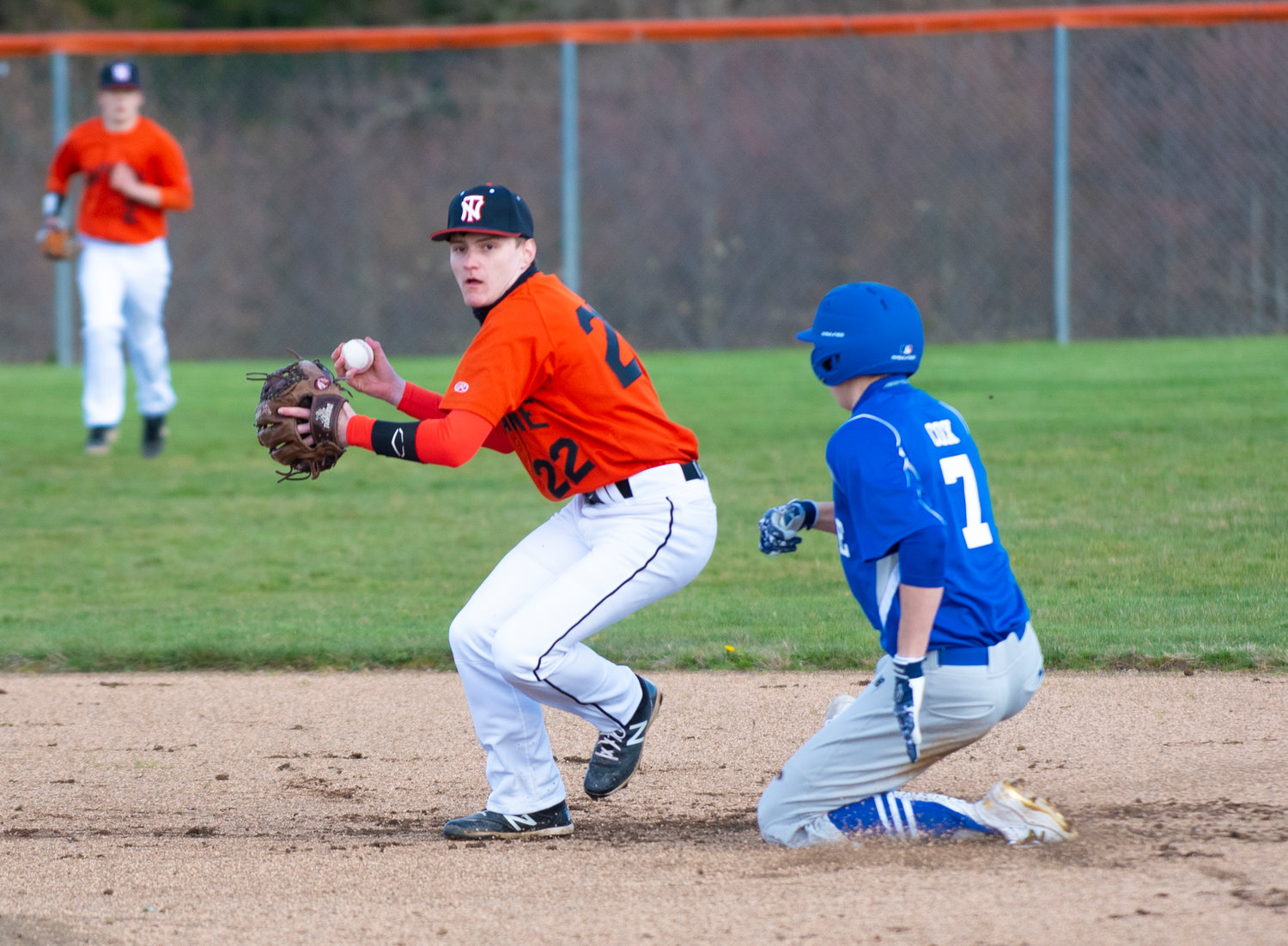 Napavine freshman shortstop Connor Holmes gets a forceout on a Toutle Lake player on Tuesday.