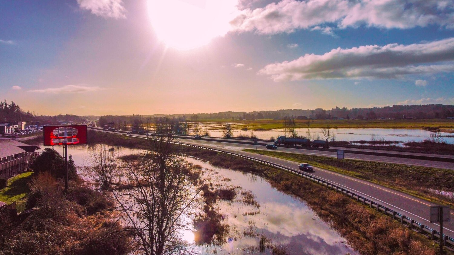 Water fills the floodplain along Interstate 5 in Chehalis in January.