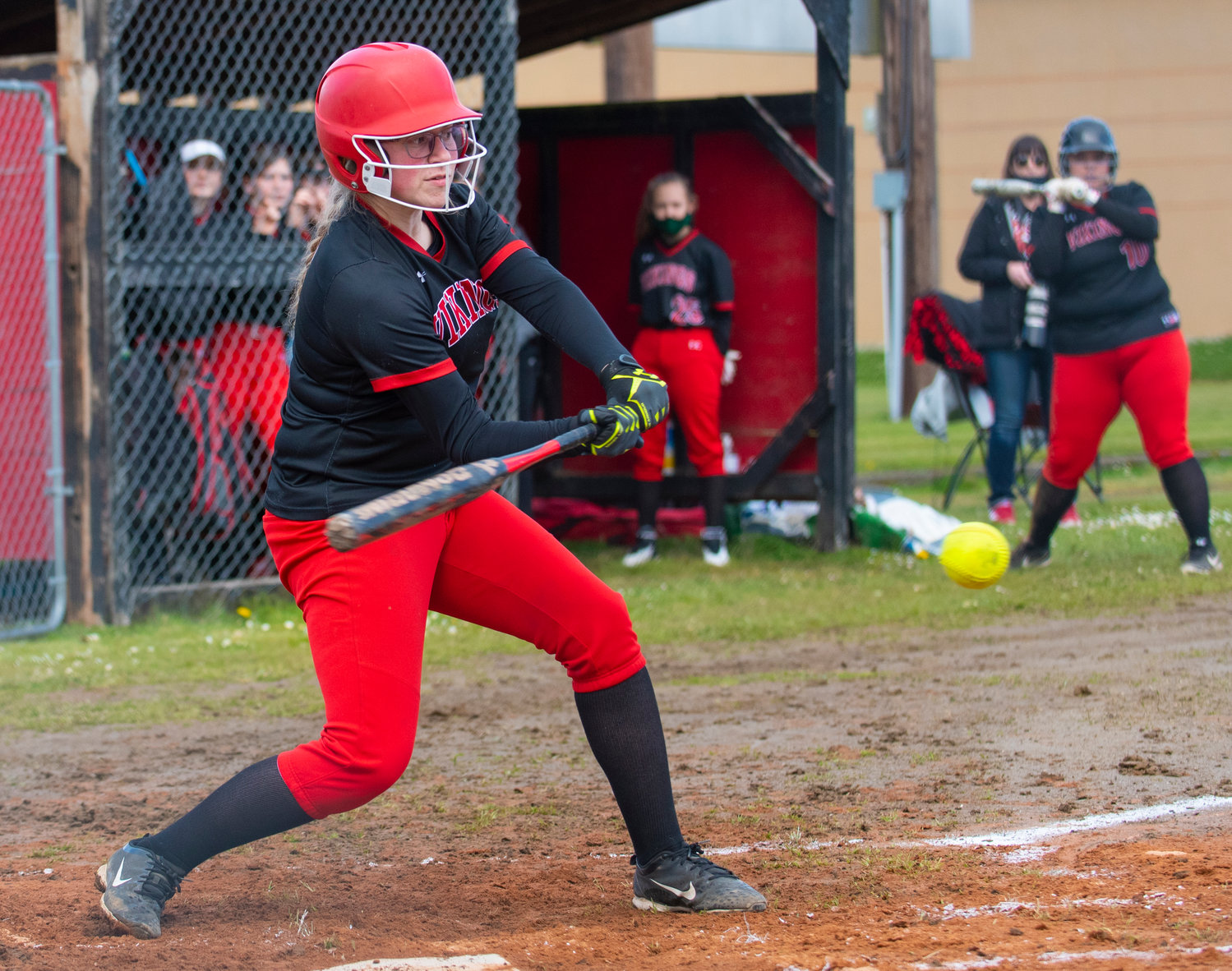 Mossyrock's Trista Rockwood swings at an Oakville pitch on Thursday.