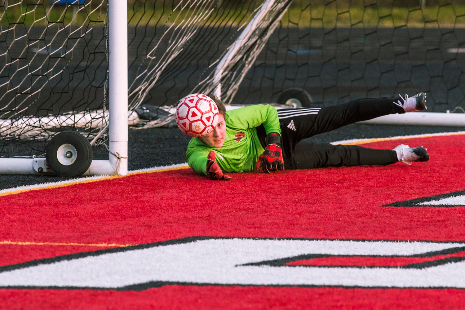 Tenino's goal keeper makes a save during a game against Forks on Friday at Beaver Stadium.