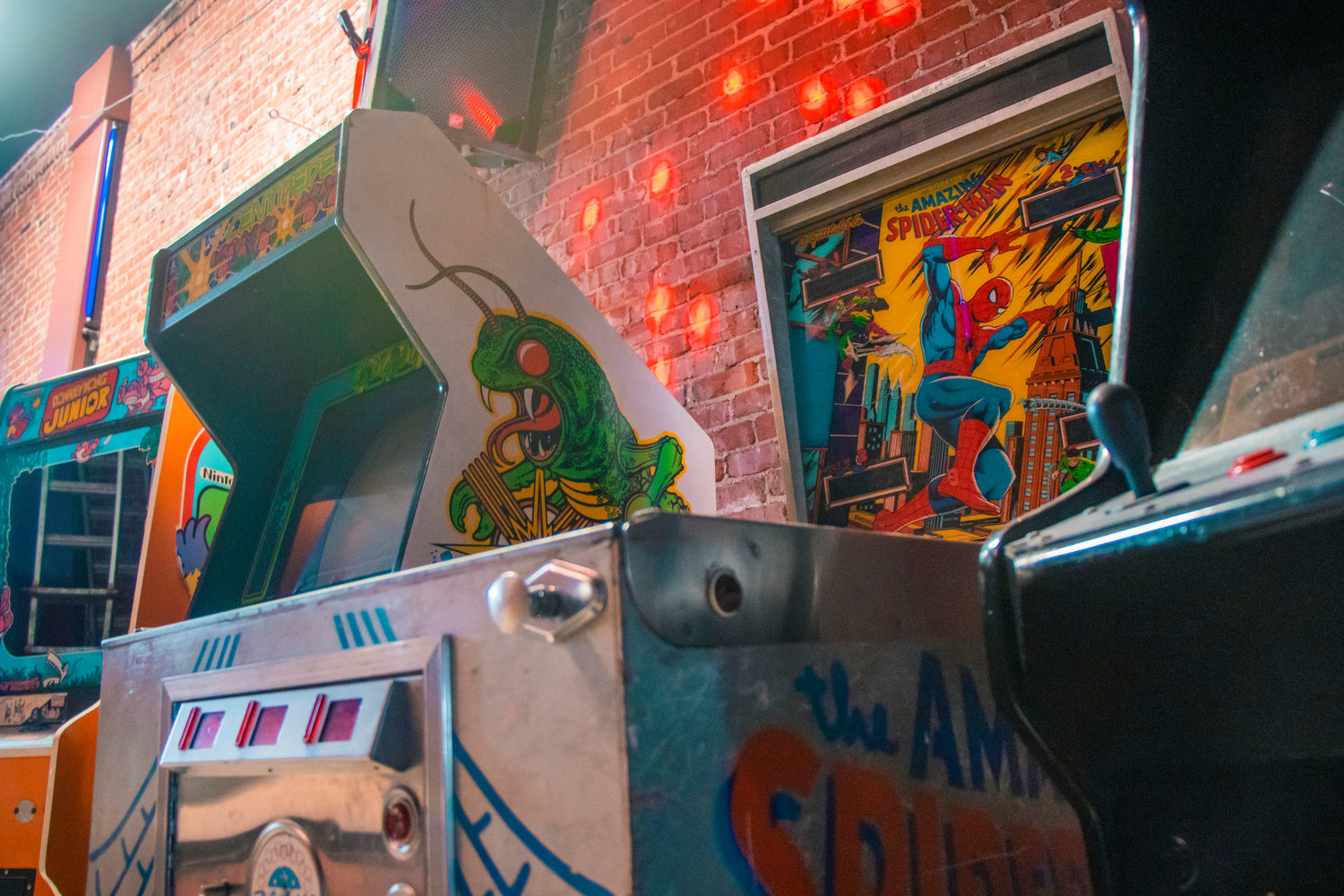 Vintage arcade and pinball games are on display inside the Insert Coin bar in Centralia.