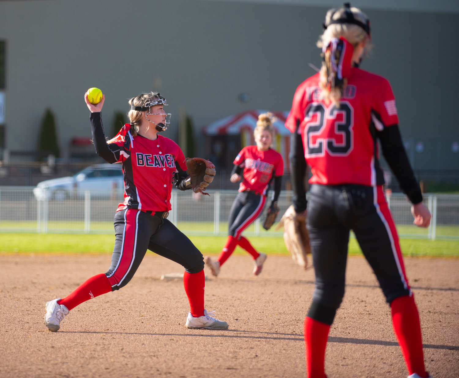 Tenino shortstop Cassie Cannon makes a throw to first against Centralia on Monday.