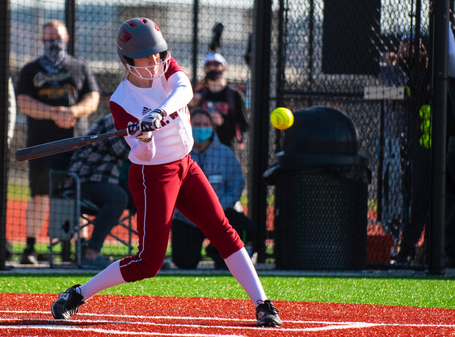 W.F. West sophomore Saige Brindle winds up for a swing against Rochester on Wednesday.