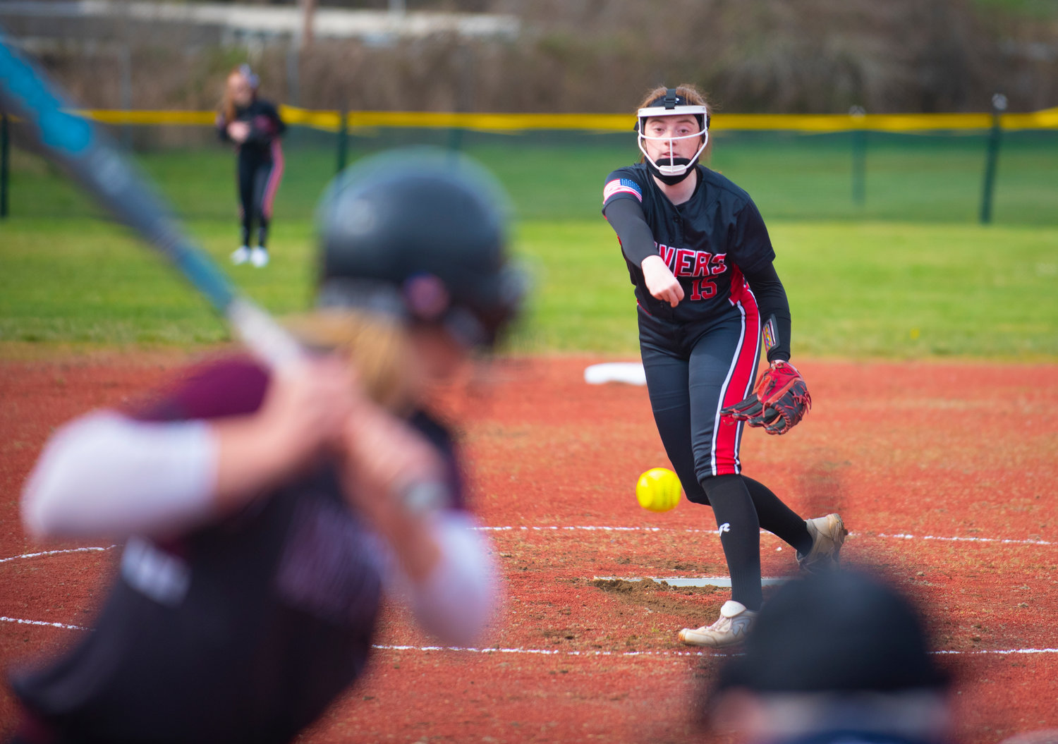Tenino pitcher Emily Baxter delivers a pitch to a Montesano batter in the first inning of a game Friday in Tenino.