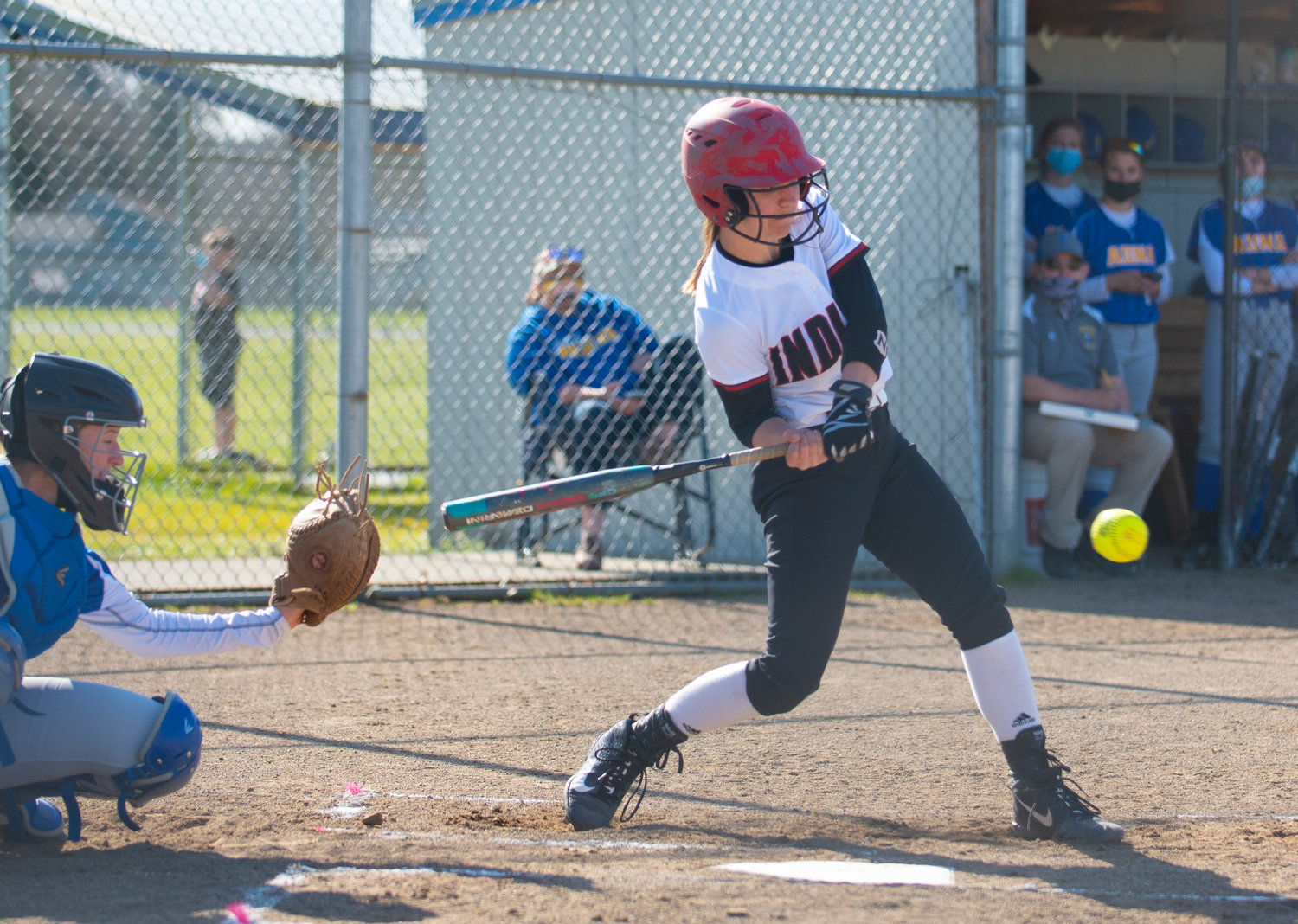 Toledo's Quyn Norberg swings at an Adna pitch on Monday.