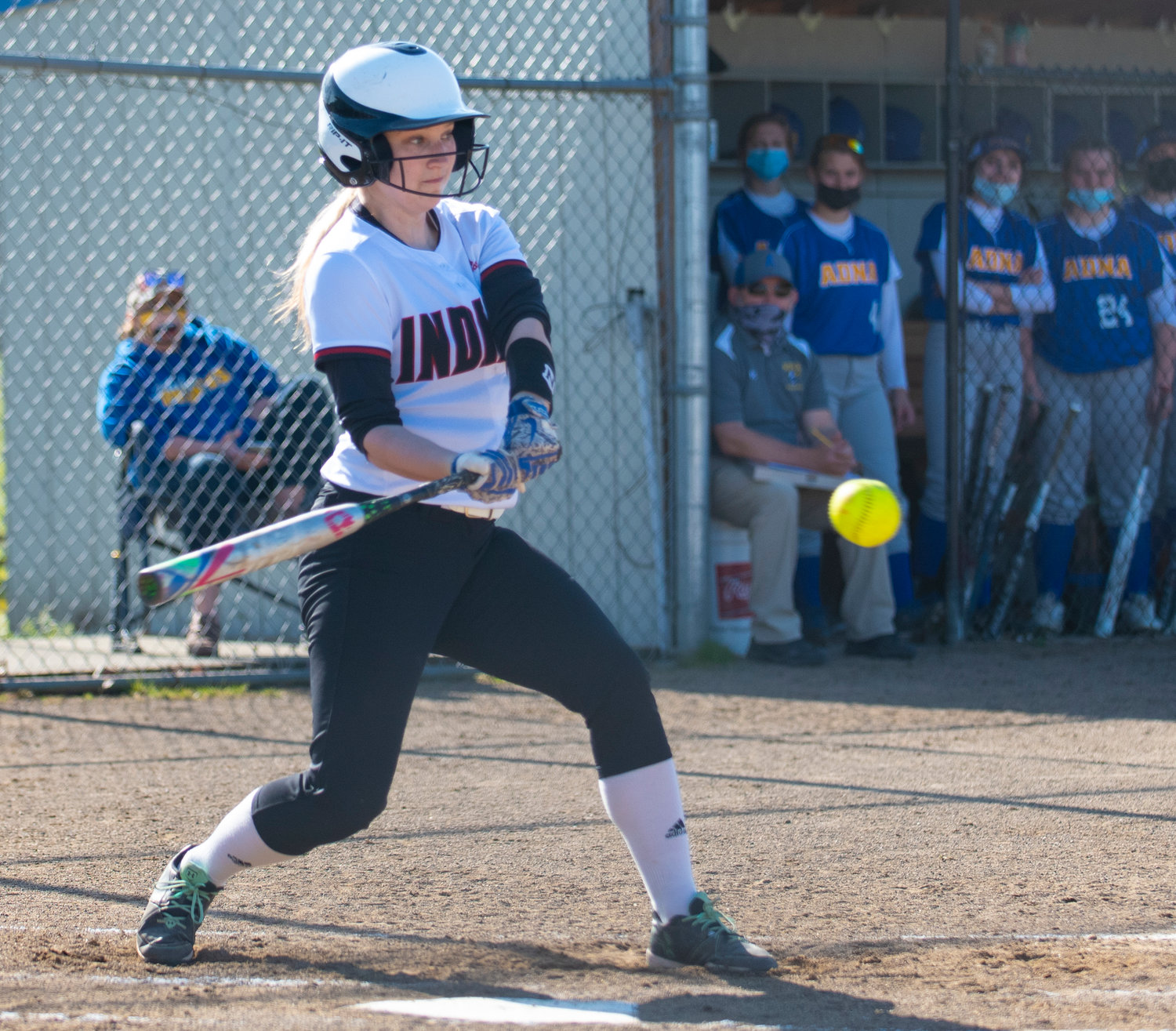Toledo's Greenlee Clark lines up an Adna pitch on Monday.