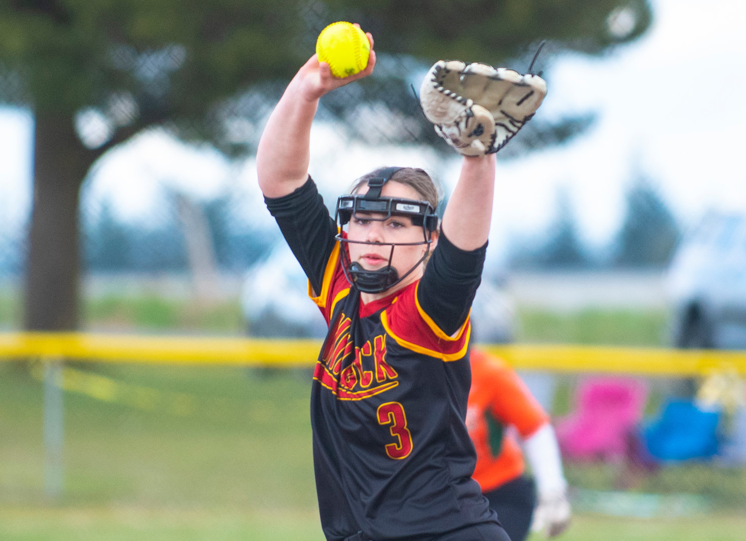 Winlock's Karlie Jones winds up to deliver a pitch to a Morton-White Pass batter on Thursday at home.