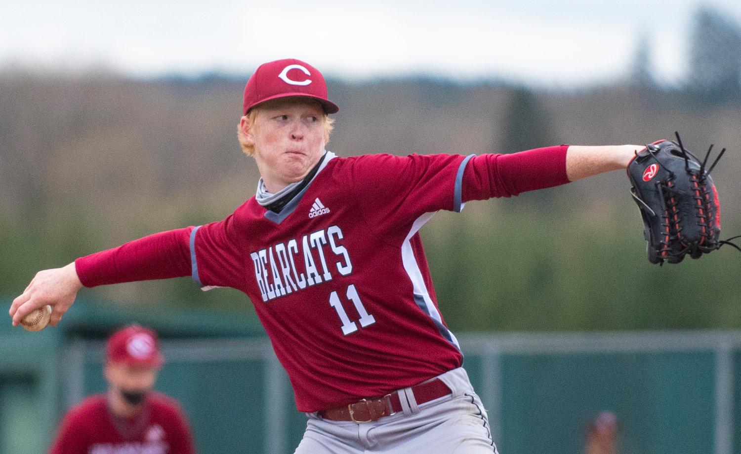W.F. West's Logan Moore winds up to deliver a pitch to Centralia on Friday.
