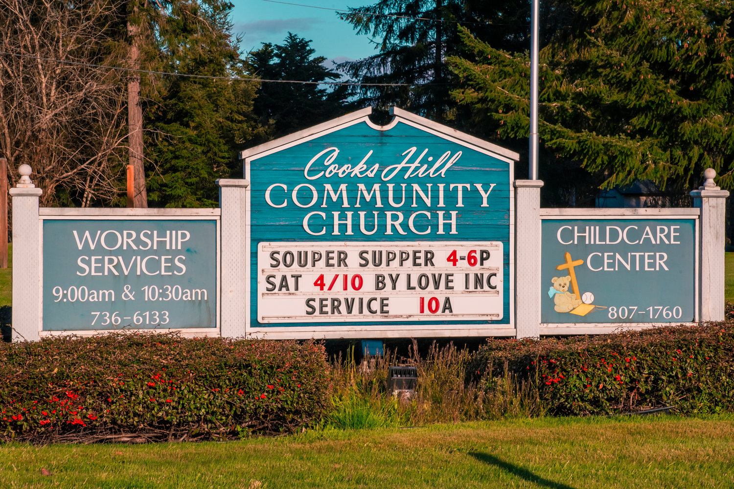A sign is on display at Cooks Hill Community Church on Saturday in Centralia during a “Souper Supper” event.