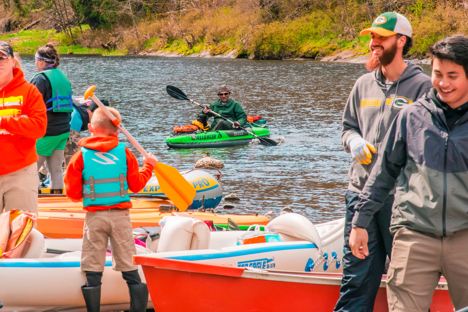 Attendees prepare to launch into the Chehalis River during the Pe Ell River Run on Saturday.