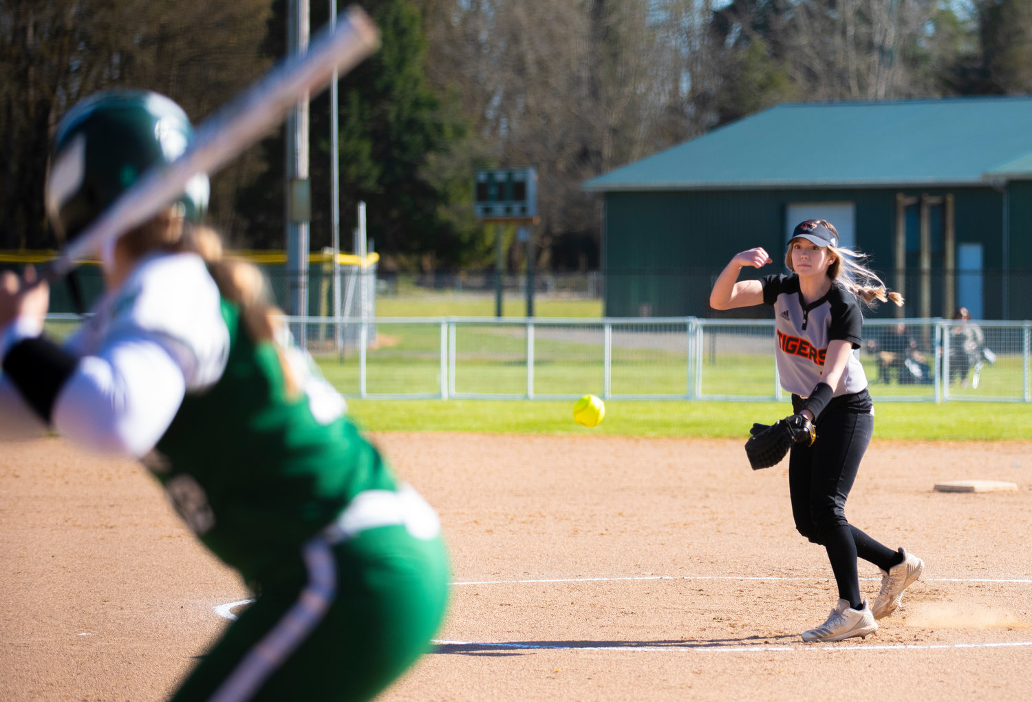 Centralia pitcher Peyton Smith delivers a pitch to a Tumwater batter on Monday.